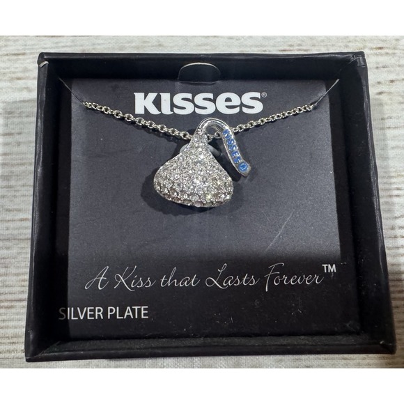 Hershey's Kiss Necklace Silver Plated Crystal Pendant 18" Chain w/Box GTub22 - Picture 2 of 4